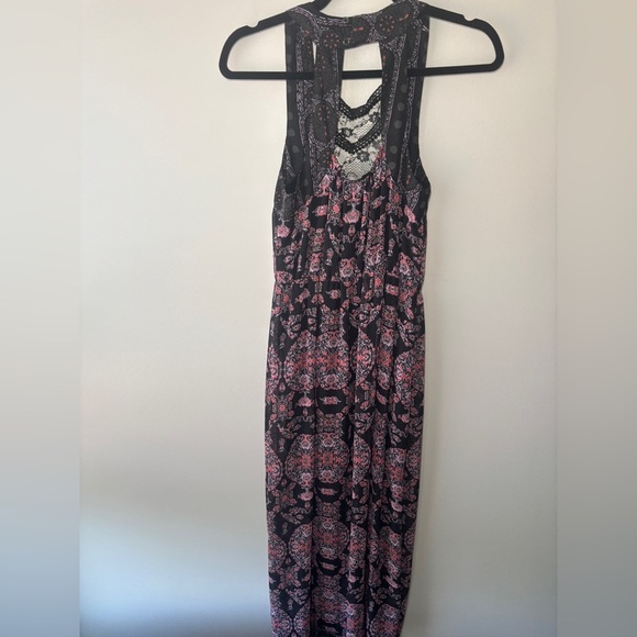 Free People Bohemian Moroccan Black Printed Lace Yoke Maxi Dress Size‎ 2 - Picture 10 of 12